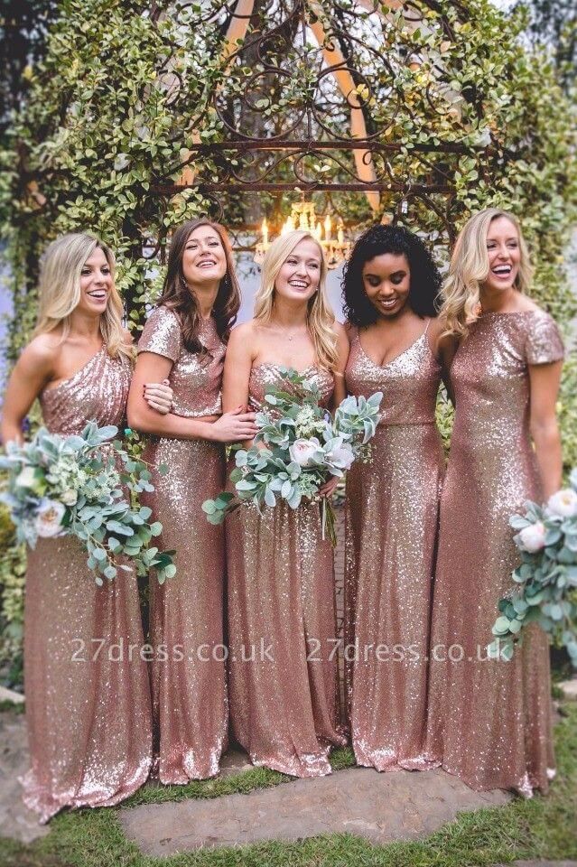 Elegant Sequin Bridesmaid Dress UKes UK | Rose Gold Long Wedding Guest Dress UKes UK