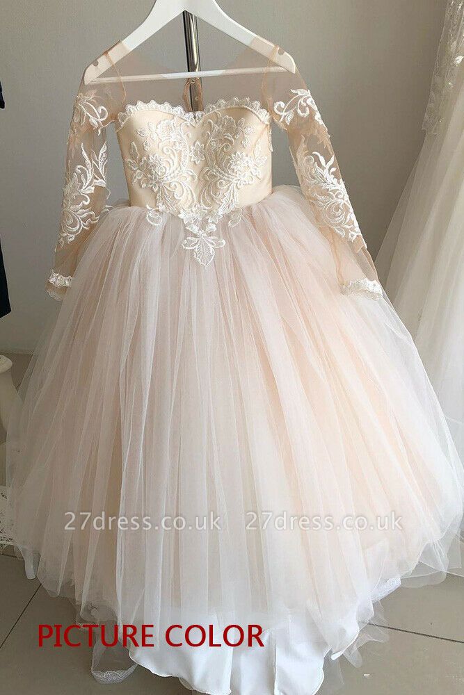 Romantic Princess Flower Girl Dress Long Sleeve Lace Gown