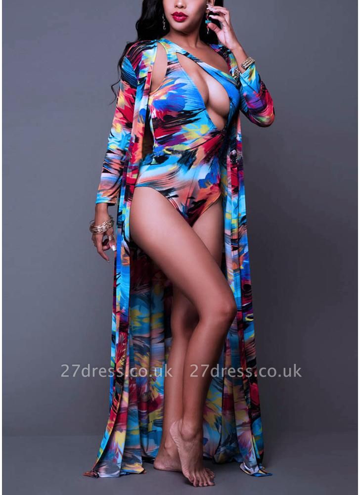 Women Floral Paint Two Piece Set Swimsuit Beach Cover Up Swimwears