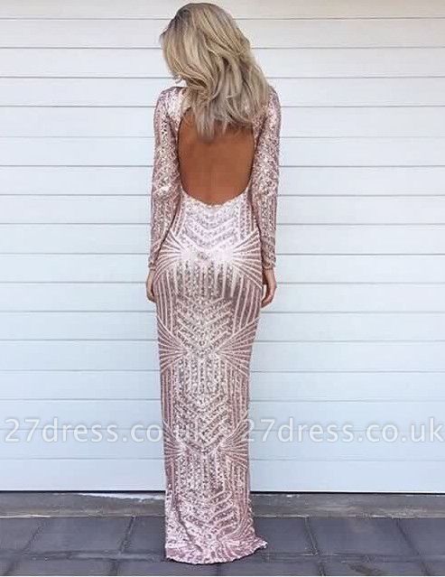 Stunning Long Sleeve Sequins Prom Dress UKes UK Open Back Hi-Lo Evening Gowns HT106