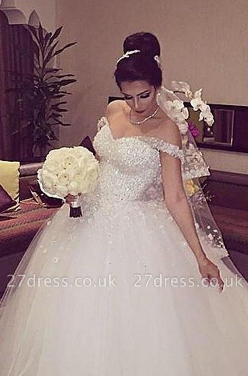 Beads Unique Off-the-shoulder Lace-up Appliques Ball-Gown Wedding Dress