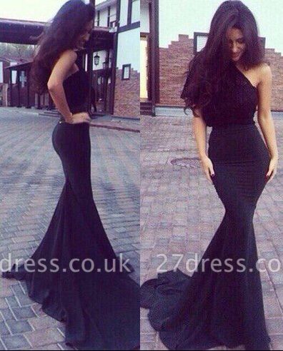 Luxury One Shoulder Black Prom Dress UKes UK Mermaid Long BA3278