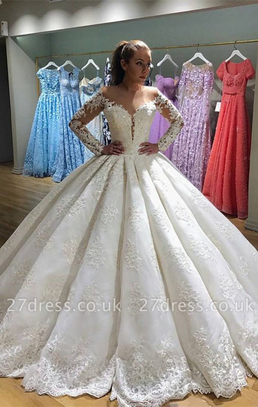 Gorgeous Long Sleeve Wedding Dress | Lace Ball Gown Bridal Gowns