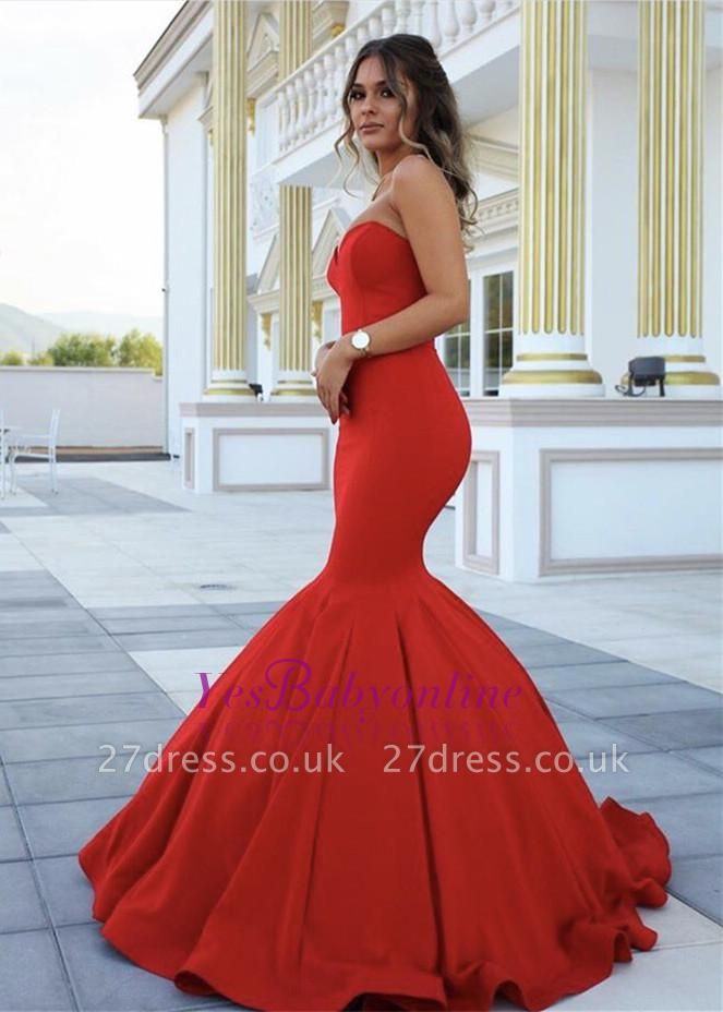 Sweetheart Elegant Red Sleeveless Mermaid Long Prom Dress UK BA4086