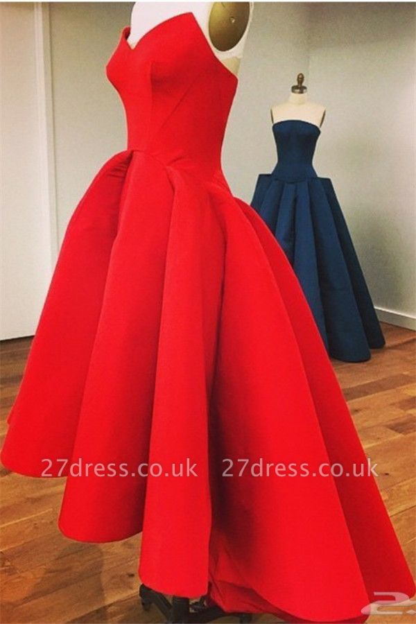 Elegant Red Sweetheart Satin Prom Gowns Hi-Lo Simple Design Women Evening Dress UK