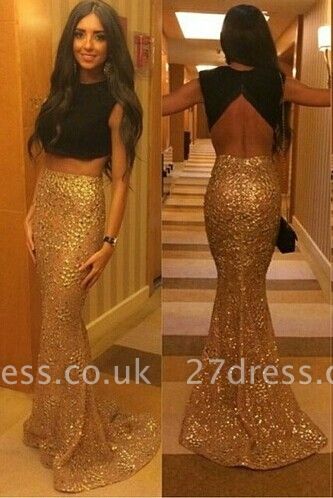 Luxury Mermaid Separate Evening Dress UKes UK Jewel Sweep Train Sequined Prom Gowns