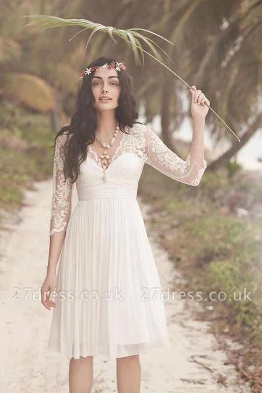 Elegant Long Sleeve Short Wedding Dress Summer  Hot