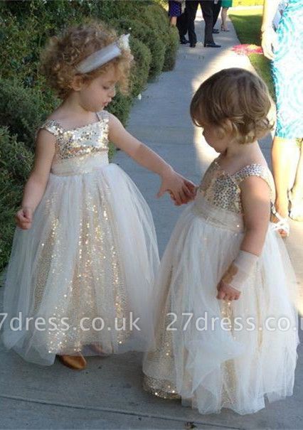 Gorgeous Sequined Tulle A-line Flower Girl Dress UK Straps Sleeveless