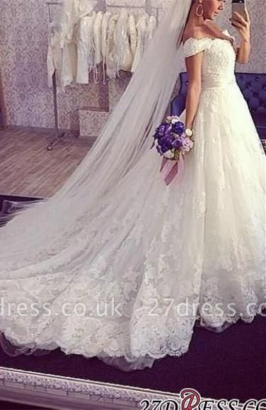 Ball-Gown Off-the-shoulder Tulle Delicate Train Lace Wedding Dress