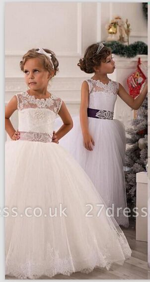 Modern Illusion Sleeveless Tulle Flower Girl Dress With Lace Appliques