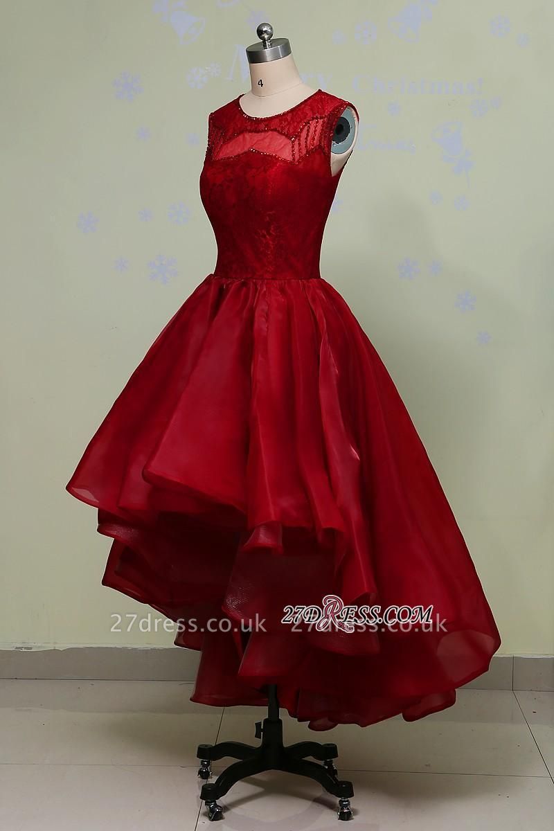 Gorgeous Sleeveless Sequins Lace Red Hi-Lo Prom Dress UK