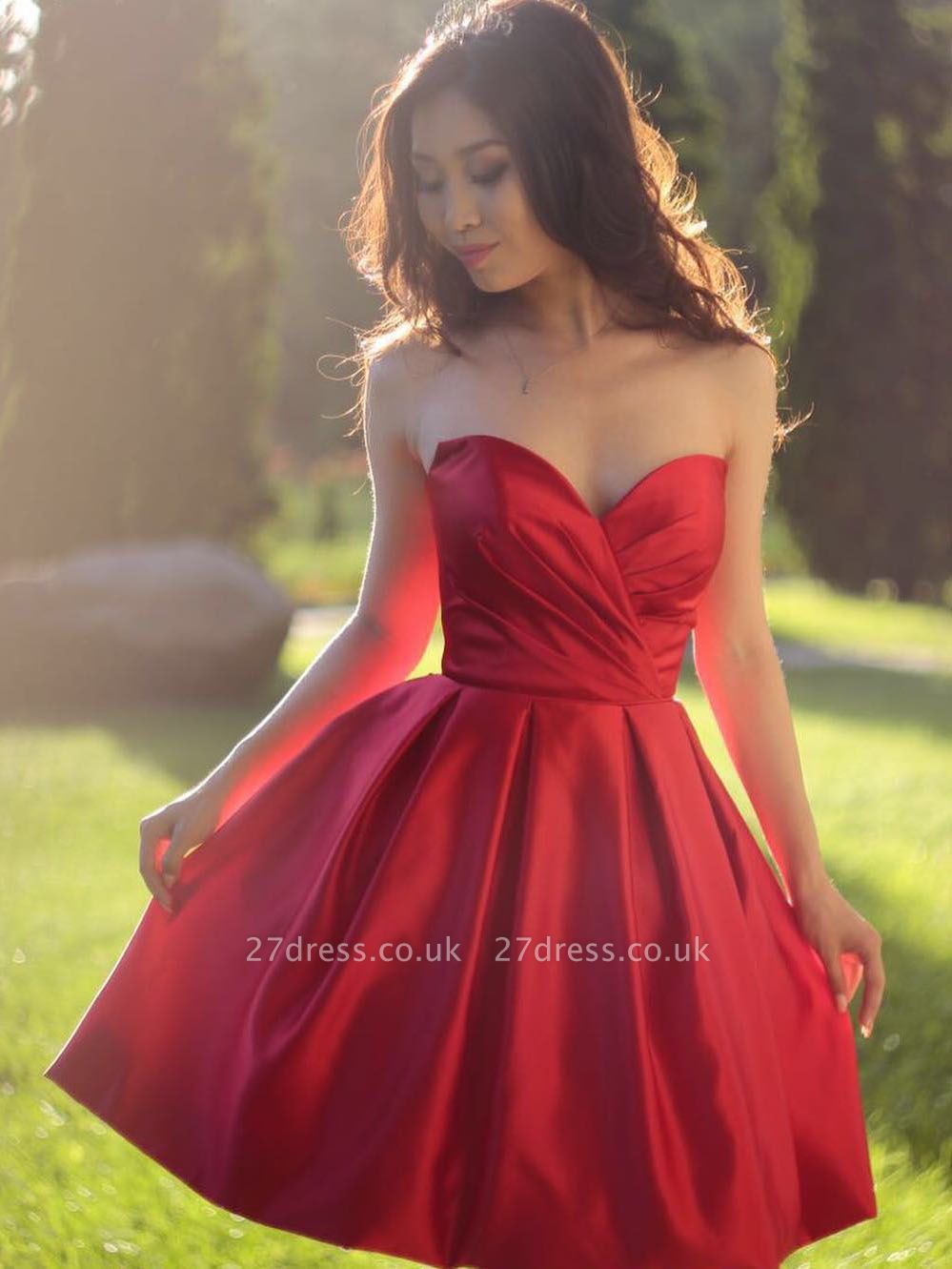 Simple Red Short Homecoming Dresses | Sweetheart Neck Puffy Cocktail Dresses