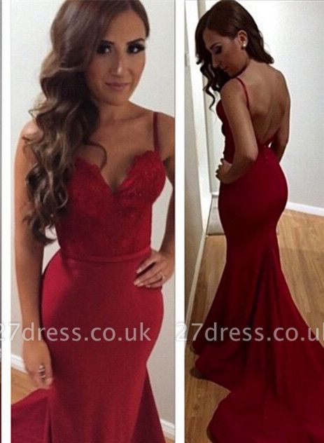 Beautiful Spaghetti Straps Prom Dress UKes UK Mermaid Evening Gown Lace Appliques HT242 BK0