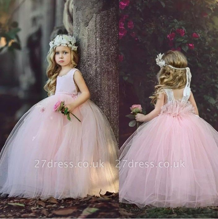 Ball-Gown Long Pink Cute Flower Girl Dresses BA6882 | 27dress.co.uk