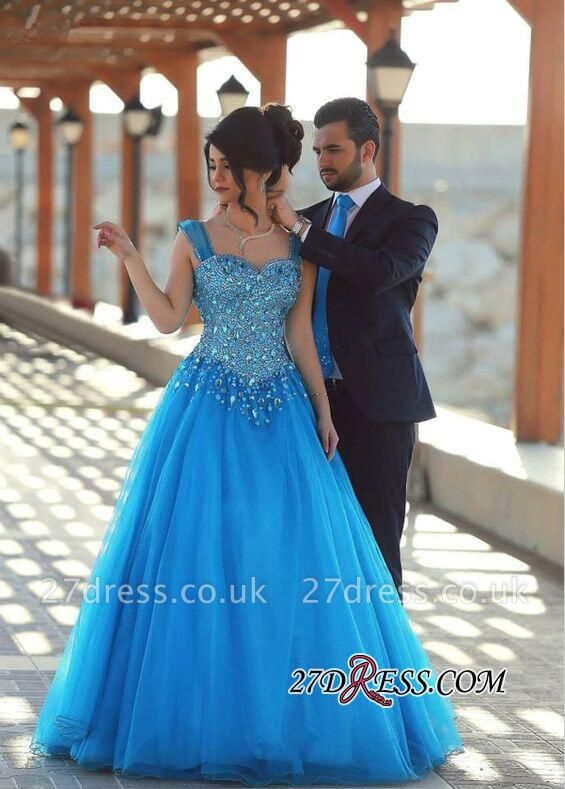 Sleeveless Long Crystals Straps A-line Luxury Evening Dress UK SP0179