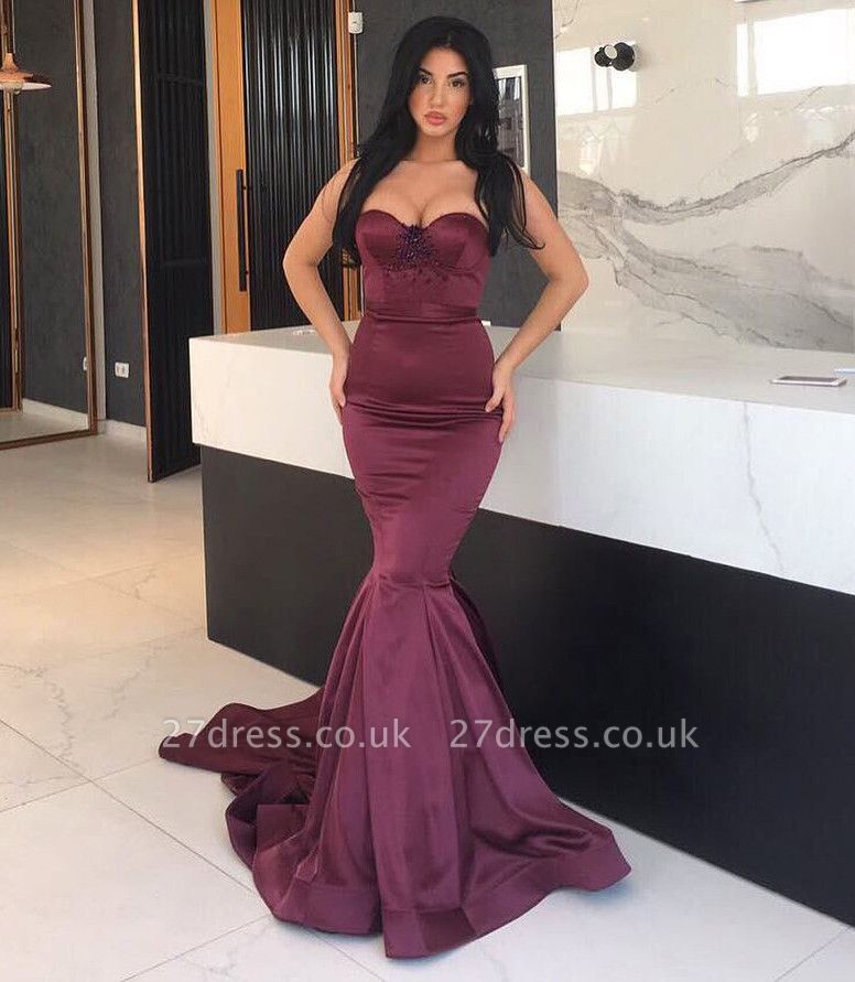 Gorgeous Maroon Sweetheart Mermaid Prom Dress UK Long With Beads