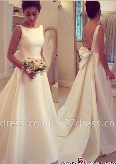 Jewel Sleeveless Bow Sweep-Train A-line Elegant Wedding Dress