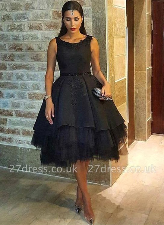 Elegant Lace Scoop Black Sleeveless Tulle Short Prom Dress UK BK0