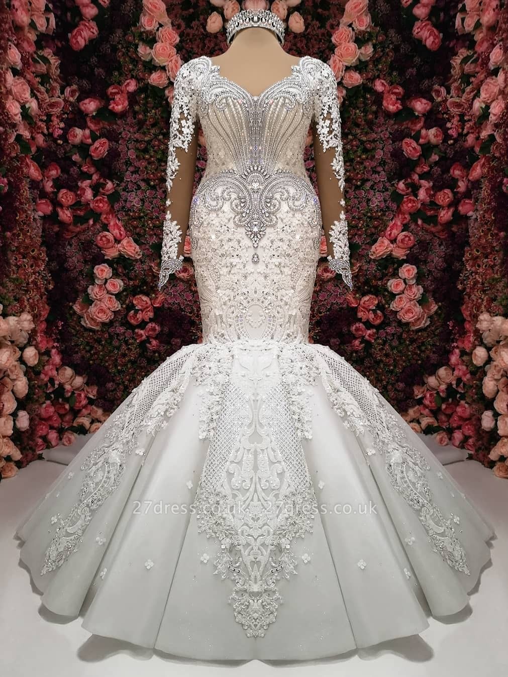 Glamorous Crystals Sexy Mermaid Bridal Gowns Long Sleeves  Wedding Dresses UK