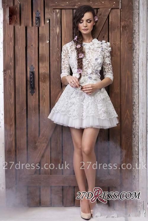 Sheer 3D-Floral Half-Sleeves Short Appliques  Wedding Dresses UK
