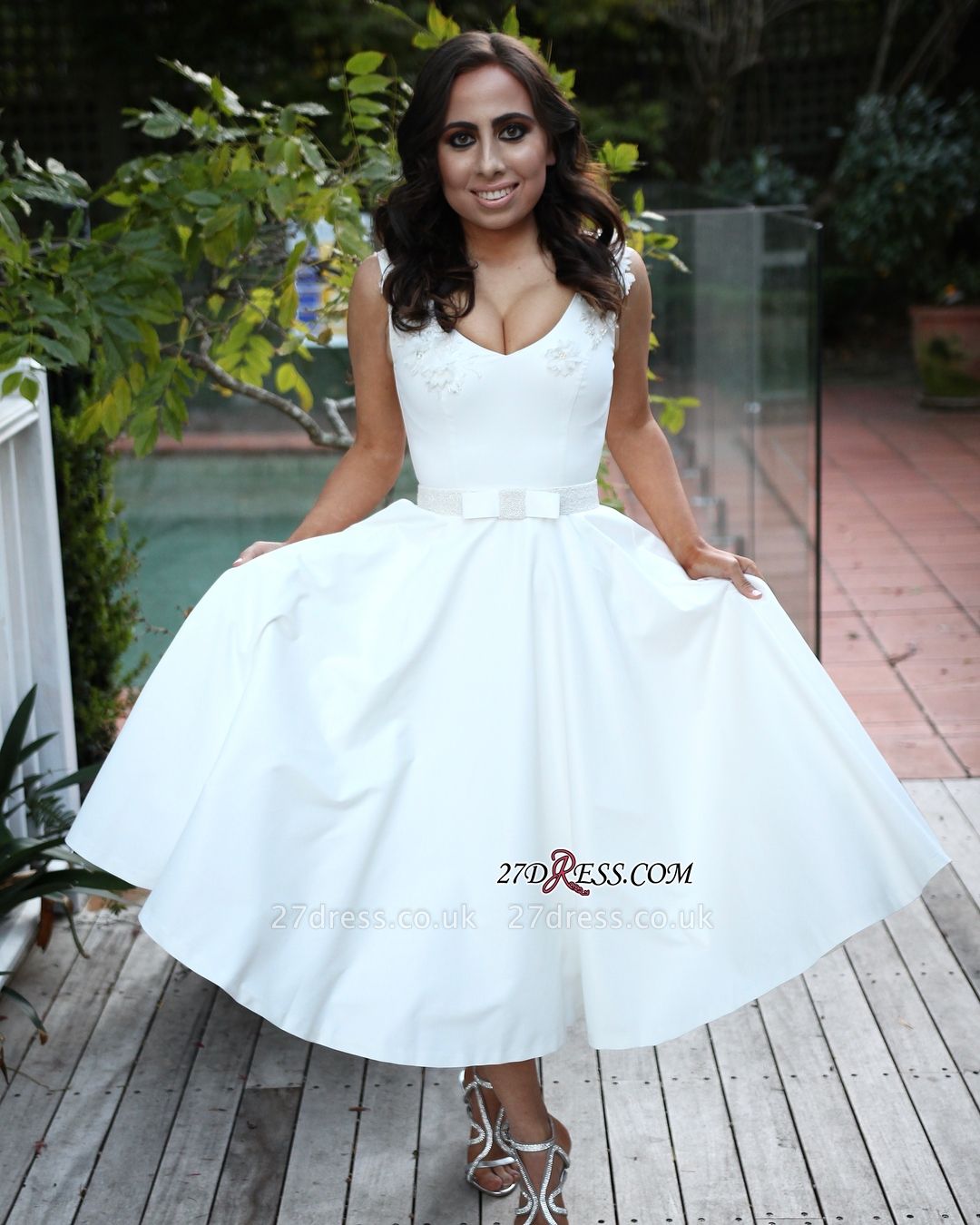 sexy white sleeveless prom dress uk | a-line short evening party