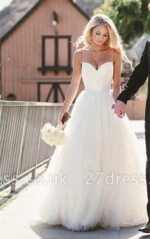 Elegant Sweetheart Spaghetti Strap Wedding Dress Tulle Floor Length BA2450