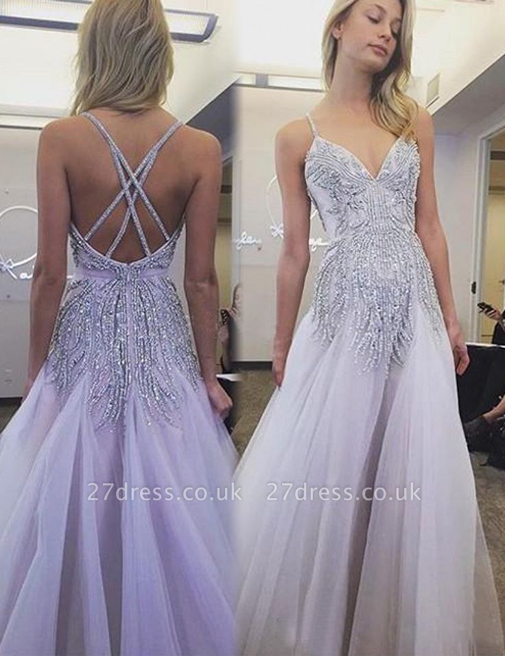 Elegant Beads A-line Spaghetti Strap Long Wedding Dress