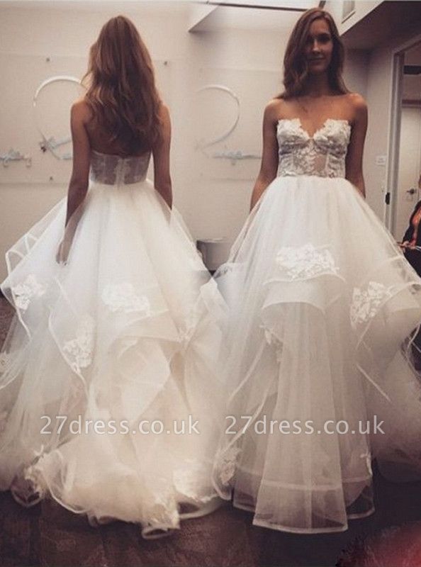 Delicate A-line Sweetheart Lace Tulle Wedding Dress