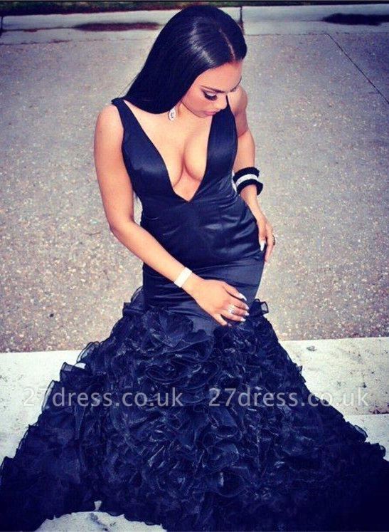 Elegant V-Neck Sleeveless Evening Dress UK Mermaid Organza