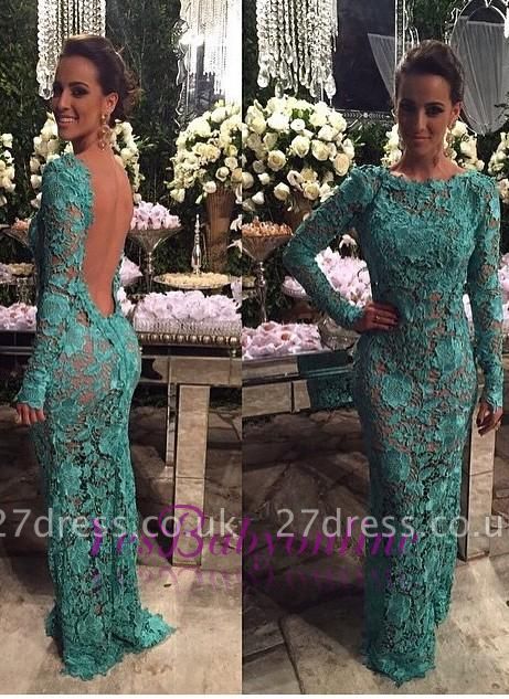Sheer-Lace Open-Back Mermaid Long-Sleeves Long Evening Gown BA7427
