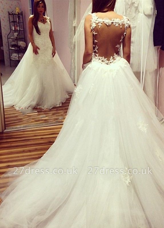Elegant  Sexy Mermaid Backless Wedding Dresses UK Lace Appliques With Detachable Train