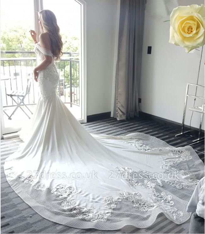 Off-the-shoulder Delicate Sexy Mermaid Train Lace-Appliques Wedding Dress