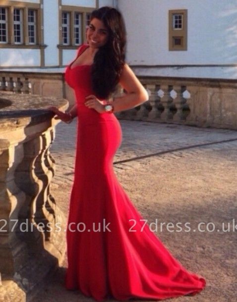 Elegant Cap Sleeve Mermaid Red Prom Dress UK Open Back