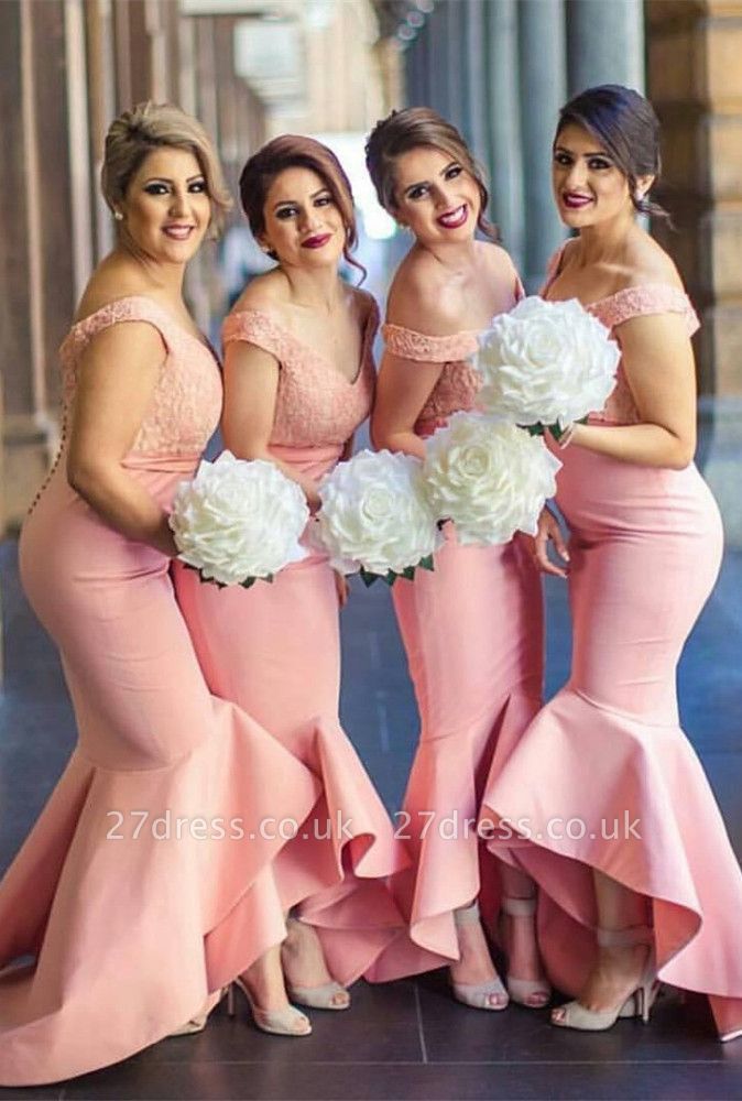 Sexy Off-the-shoulder Mermaid Bridesmaid Dress UK Lace Ruffles