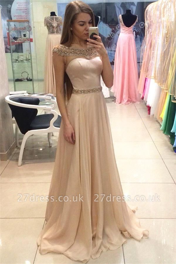 Gorgeous Jewel Long Evening Dress UK Chiffon Crystal Floor Length