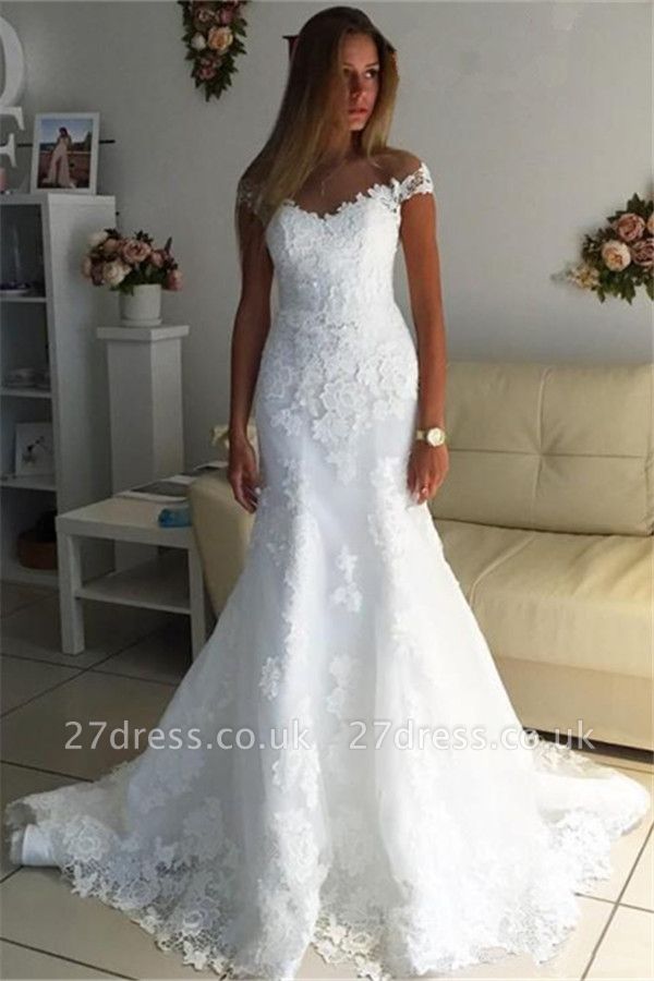 Off The Shoulder Lace Appliques Wedding Dress Discount Bridal Gowns