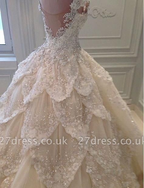 Luxurious Off-the-Shoulder Beads Wedding Dresses UK Ball Gown Long Train