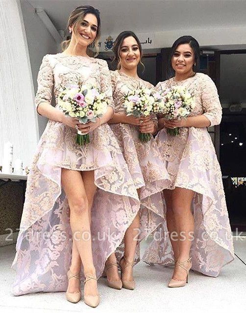 Luxury Half-Sleeve Lace Bridesmaid Dress UK Hi-Lo Dress UK