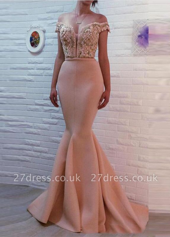 Luxury Off-the-shoulder Mermaid Pearls Zipper Evening Dress UK BA7121