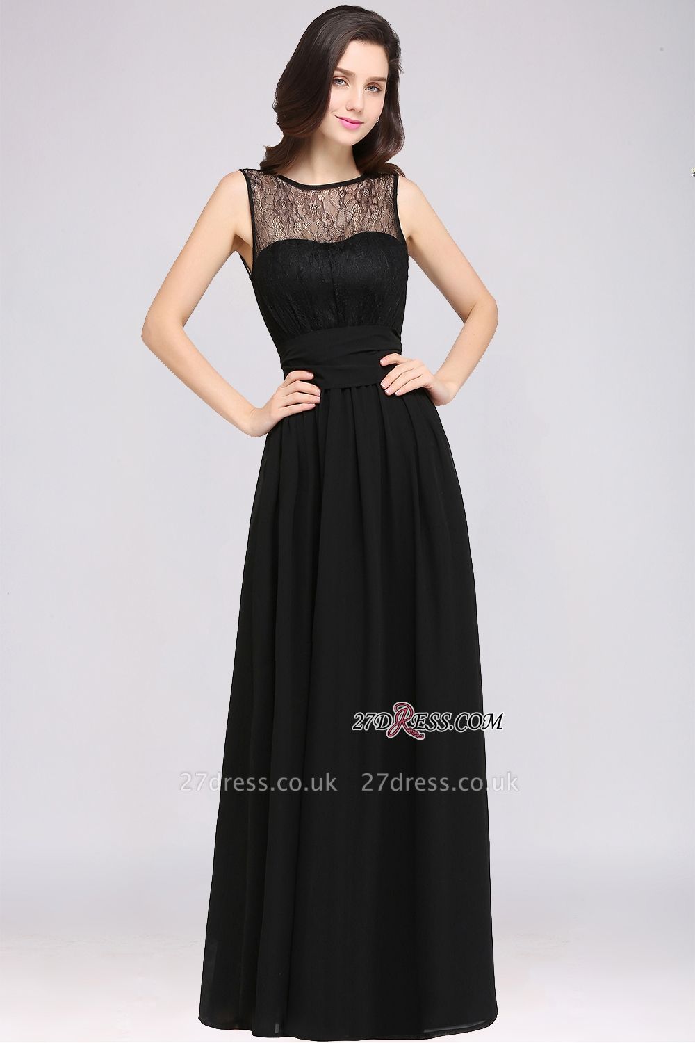 Jewel Black Keyhole Elegant Sheath Lace Floor-length Chiffon Evening Gown