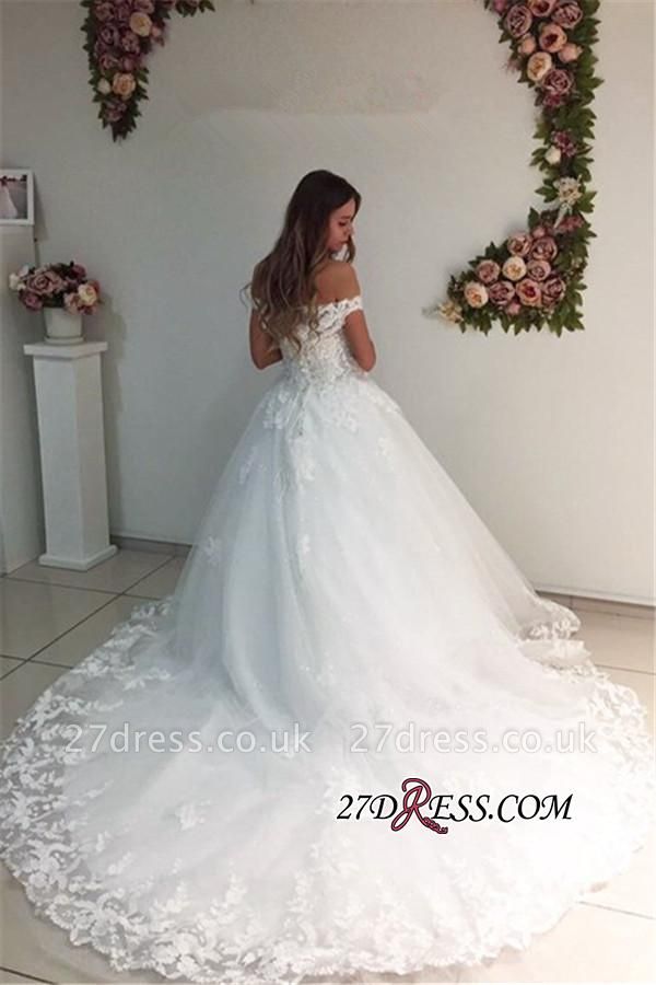 Off-the-Shoulder Lace Appliques A-Line Strapless White Wedding Dresses UK