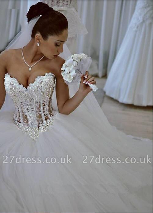 Elegant Sweetheart Sleeveless Tulle Wedding Dress With Appliques Beadss