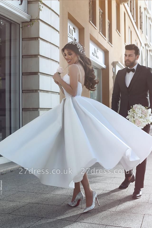 Modest Spaghetti Strap A-line Wedding Dress | White Bridal Gown