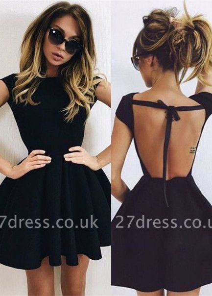Modern Mini Black Cocktail Dress UK Short Sleeve Jewel BA3464