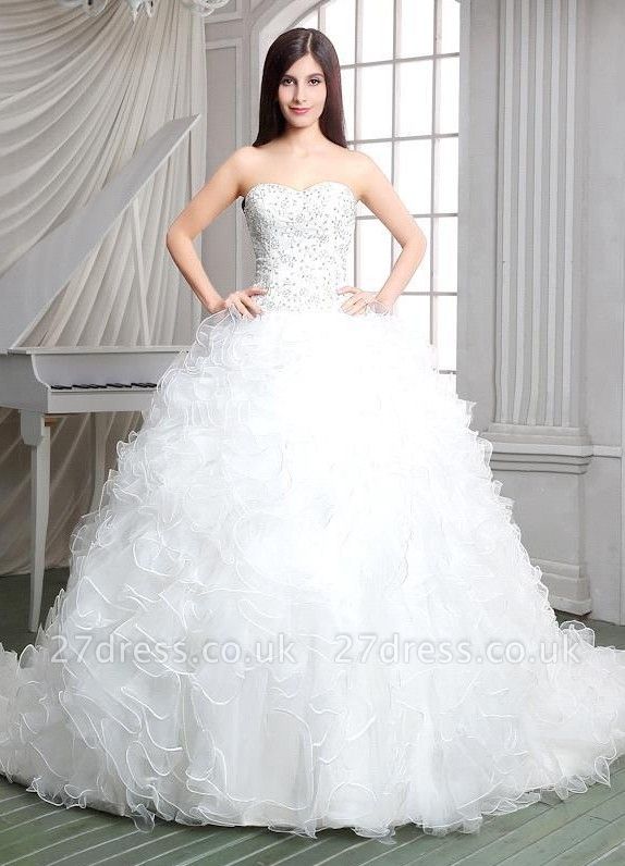 Newest White Ruffles Beadss Wedding Dress Sweetheart Sleeveless