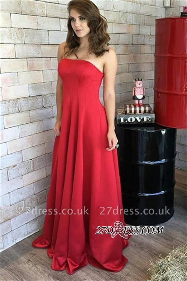 Red Long Sleeveless Natural Strapless Sexy Prom Dress UKes UK