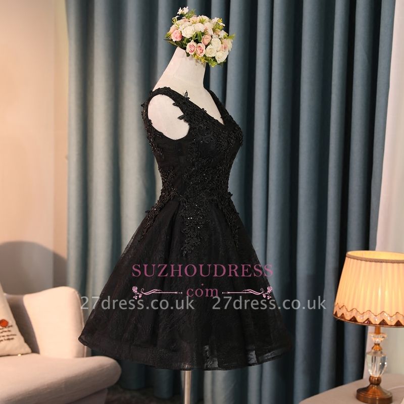 Black A-Line Short Prom Dress UK | Homecoming Dress UK With Lace Appliques