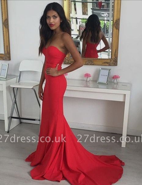 Elegant Sweetheart Mermaid Red Prom Dress UK Sleeveless Sweep Train BA3640