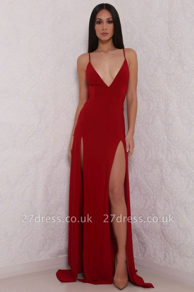 Elegant V-Neck Spaghetti Strap Prom Dress UK Mermaid With Split BAFRE0051