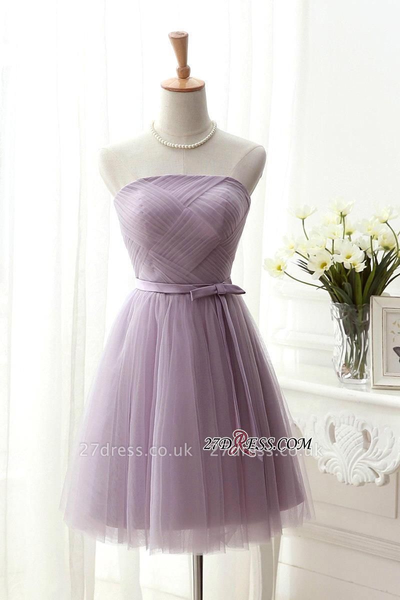 Short Romantic Strapless Ruched-Top With Sash Homecoming Dress UKes UK